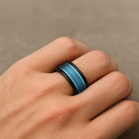 Vintage Bula Fiji Spinner Ring Blue Tapa Motif Fiji Traditional Masi Pattern - Polynesian Pride