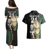 Custom South Africa Protea and New Zealand Couples Matching Puletasi Dress and Hawaiian Shirt Go All Black-Springboks Rugby with Kente And Maori LT9 - Polynesian Pride
