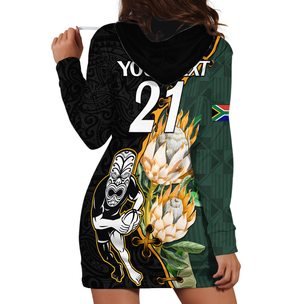 Custom South Africa Protea and New Zealand Hoodie Dress Go All Black-Springboks Rugby with Kente And Maori LT9 - Polynesian Pride