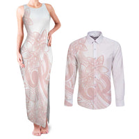 Polynesian Tribal Plumeria Lotu Tamaiti Couples Matching Tank Maxi Dress and Long Sleeve Button Shirt Pastel Blush LT9 Blush - Polynesian Pride
