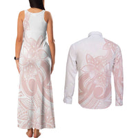Polynesian Tribal Plumeria Lotu Tamaiti Couples Matching Tank Maxi Dress and Long Sleeve Button Shirt Pastel Blush LT9 - Polynesian Pride