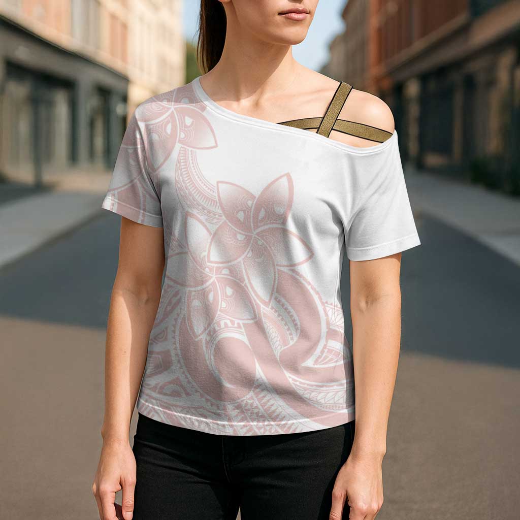 Polynesian Tribal Plumeria Lotu Tamaiti Cross Shoulder Shirt Pastel Blush - Polynesian Pride