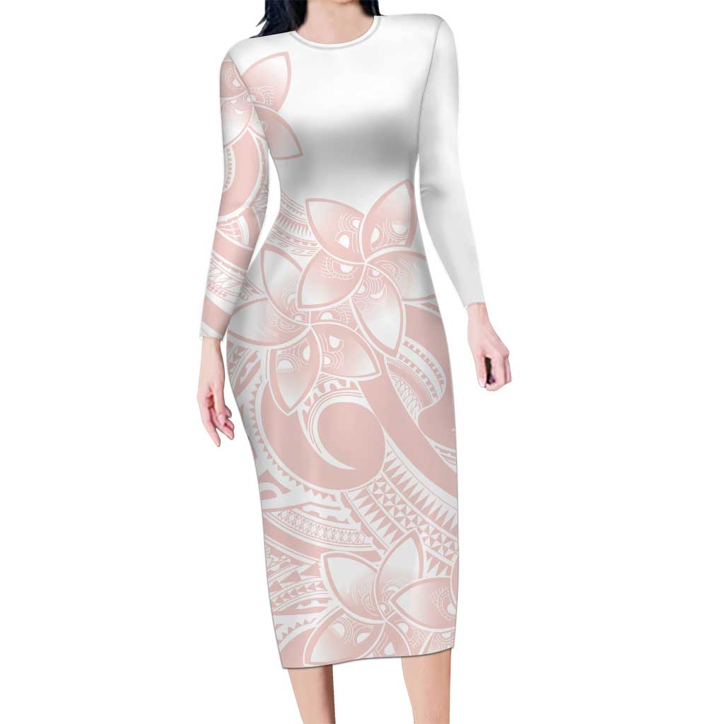 Polynesian Tribal Plumeria Lotu Tamaiti Family Matching Long Sleeve Bodycon Dress and Hawaiian Shirt Pastel Blush LT9 Mom's Dress Blush - Polynesian Pride