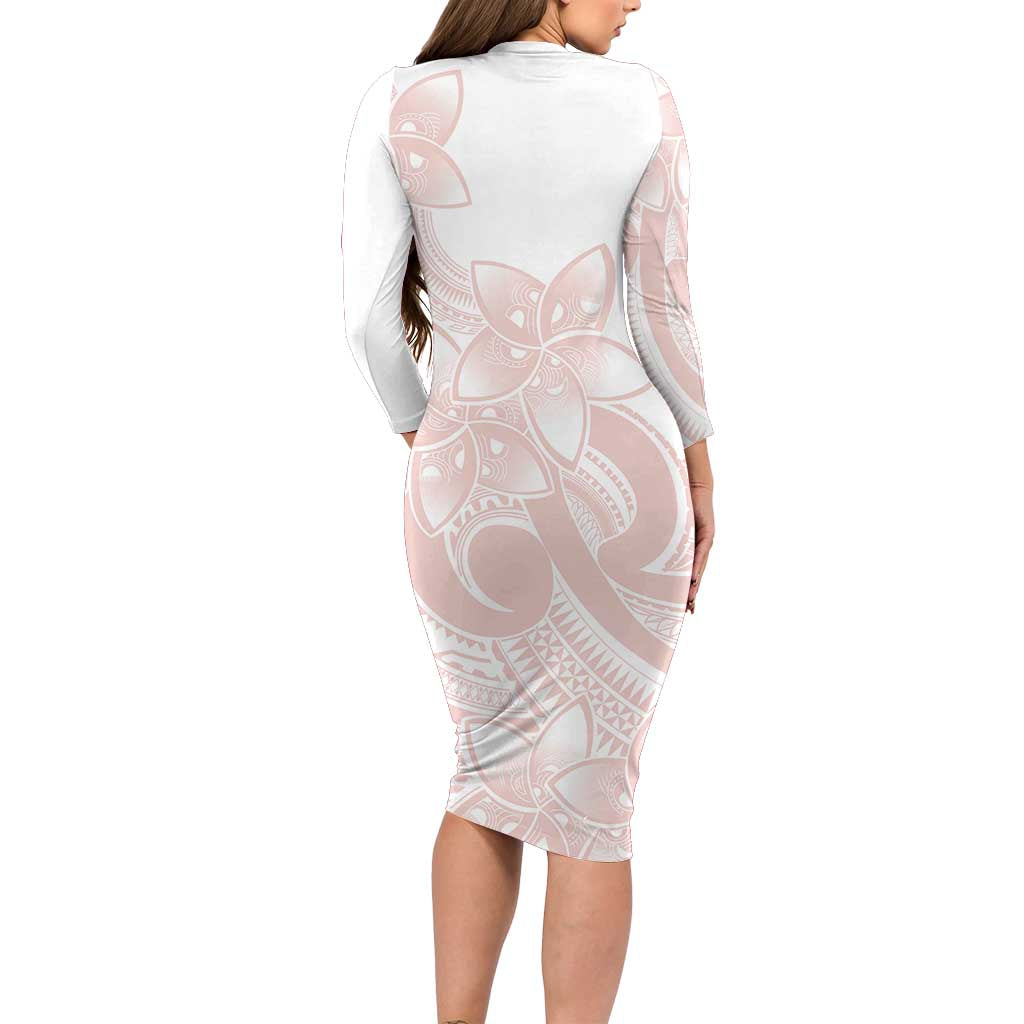 Polynesian Tribal Plumeria Lotu Tamaiti Family Matching Long Sleeve Bodycon Dress and Hawaiian Shirt Pastel Blush LT9 - Polynesian Pride