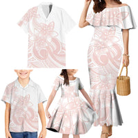 Polynesian Tribal Plumeria Lotu Tamaiti Family Matching Mermaid Dress and Hawaiian Shirt Pastel Blush LT9 - Polynesian Pride