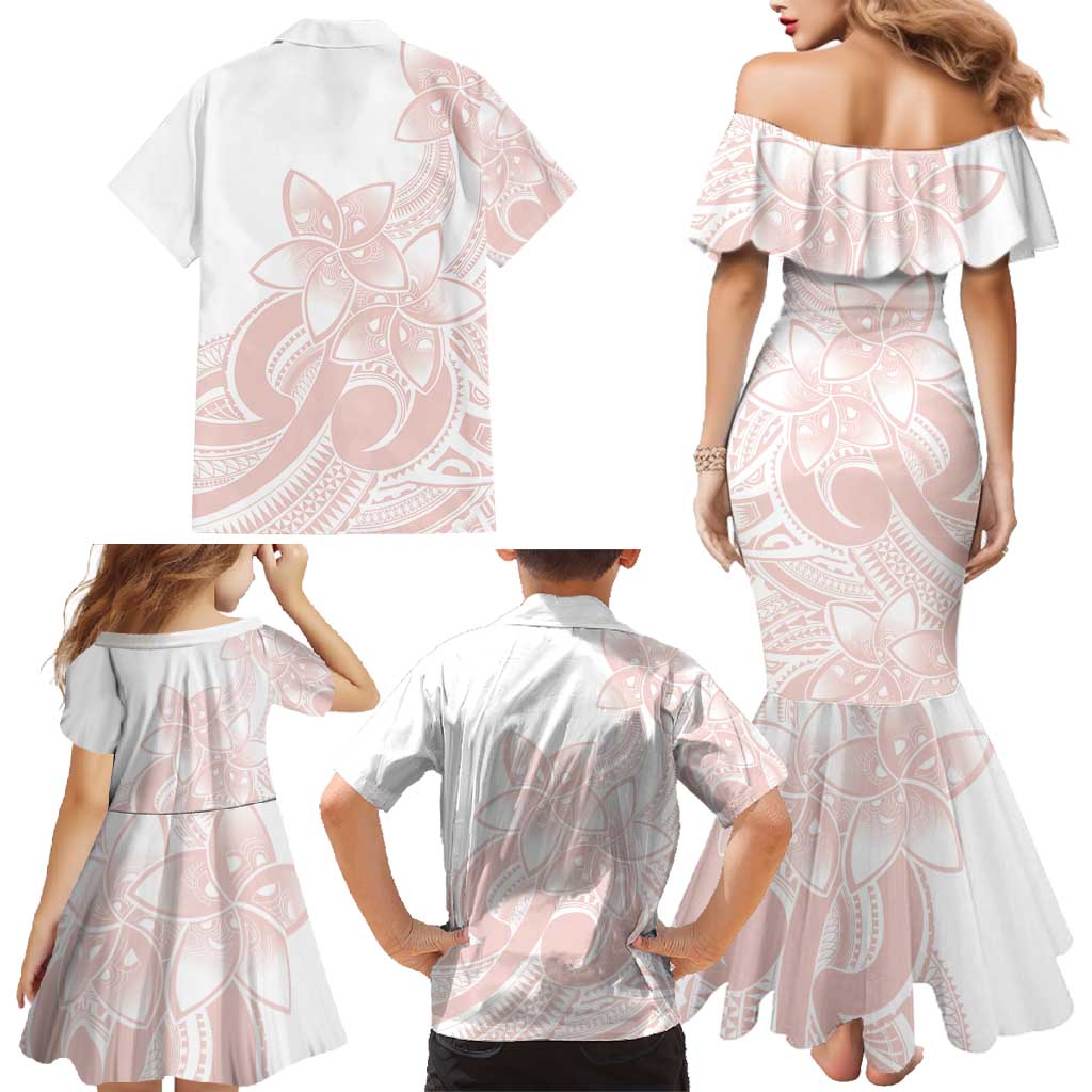 Polynesian Tribal Plumeria Lotu Tamaiti Family Matching Mermaid Dress and Hawaiian Shirt Pastel Blush LT9 - Polynesian Pride