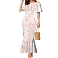 Polynesian Tribal Plumeria Lotu Tamaiti Family Matching Mermaid Dress and Hawaiian Shirt Pastel Blush LT9 Mom's Dress Blush - Polynesian Pride