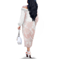 Polynesian Tribal Plumeria Lotu Tamaiti Family Matching Off The Shoulder Long Sleeve Dress and Hawaiian Shirt Pastel Blush LT9 - Polynesian Pride