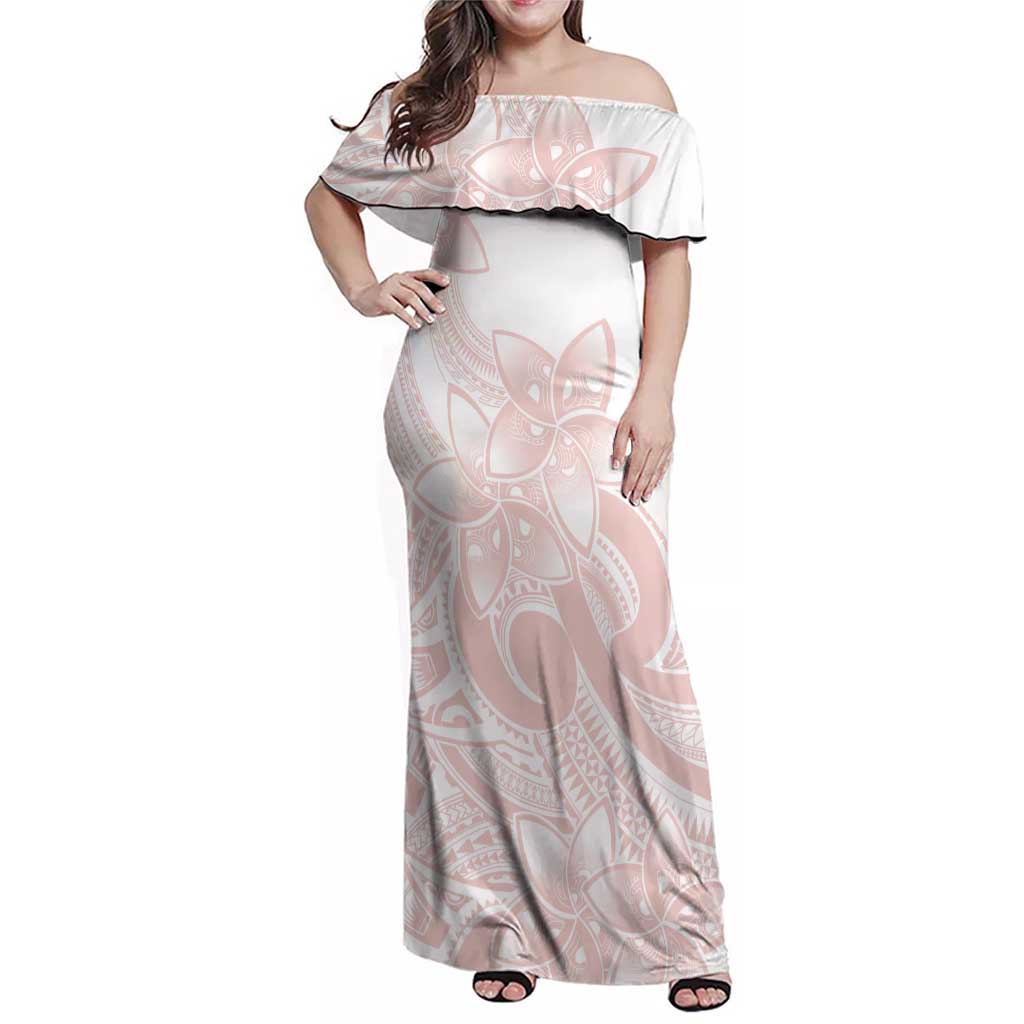 Polynesian Tribal Plumeria Lotu Tamaiti Family Matching Off Shoulder Maxi Dress and Hawaiian Shirt Pastel Blush LT9 Mom's Dress Blush - Polynesian Pride