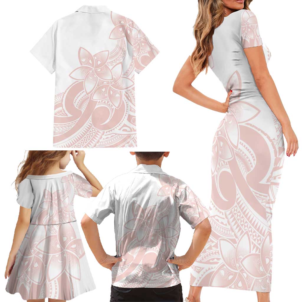 Polynesian Tribal Plumeria Lotu Tamaiti Family Matching Short Sleeve Bodycon Dress and Hawaiian Shirt Pastel Blush LT9 - Polynesian Pride