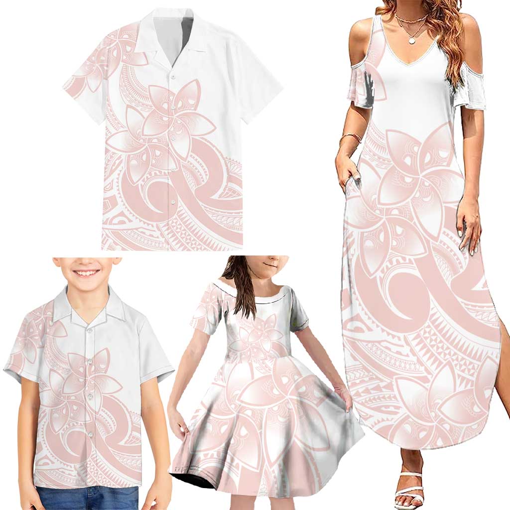 Polynesian Tribal Plumeria Lotu Tamaiti Family Matching Summer Maxi Dress and Hawaiian Shirt Pastel Blush LT9 - Polynesian Pride