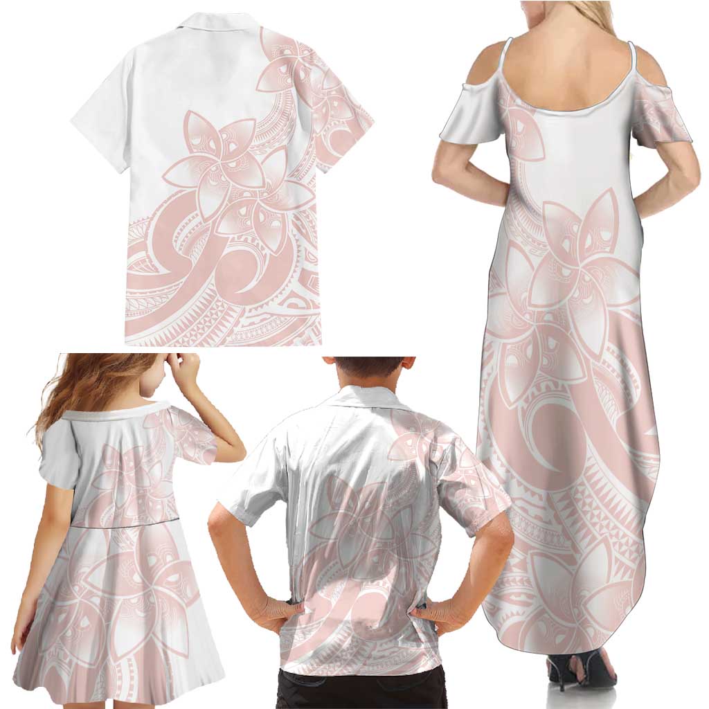 Polynesian Tribal Plumeria Lotu Tamaiti Family Matching Summer Maxi Dress and Hawaiian Shirt Pastel Blush LT9 - Polynesian Pride