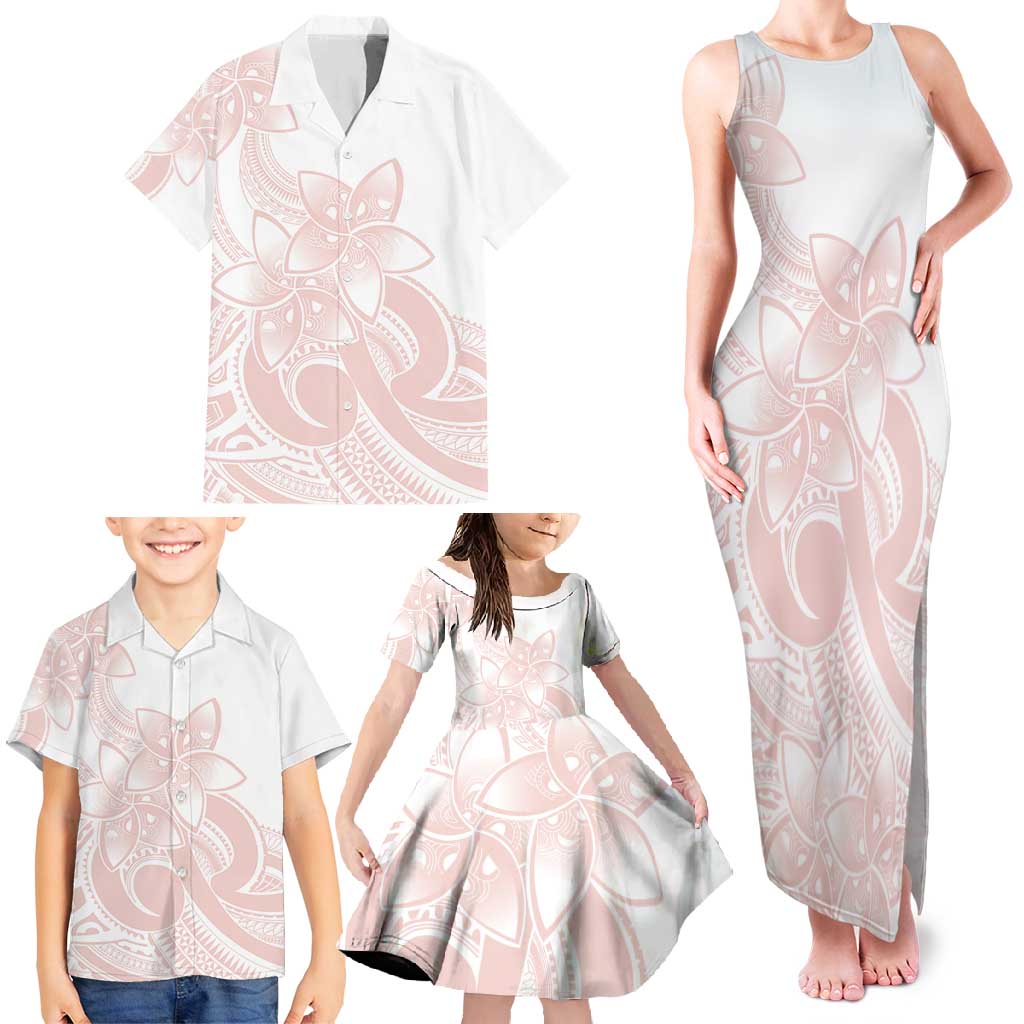 Polynesian Tribal Plumeria Lotu Tamaiti Family Matching Tank Maxi Dress and Hawaiian Shirt Pastel Blush LT9 - Polynesian Pride