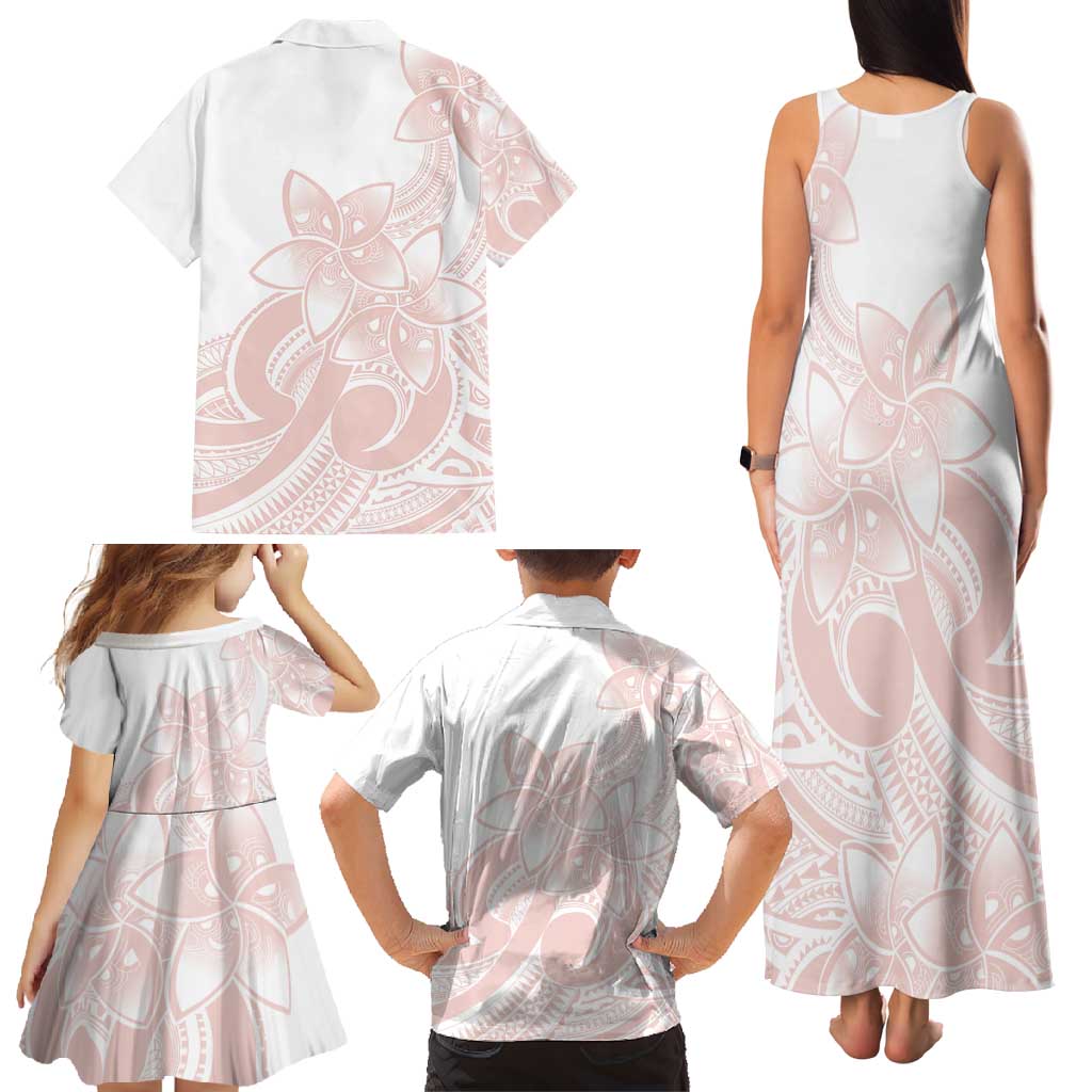Polynesian Tribal Plumeria Lotu Tamaiti Family Matching Tank Maxi Dress and Hawaiian Shirt Pastel Blush LT9 - Polynesian Pride