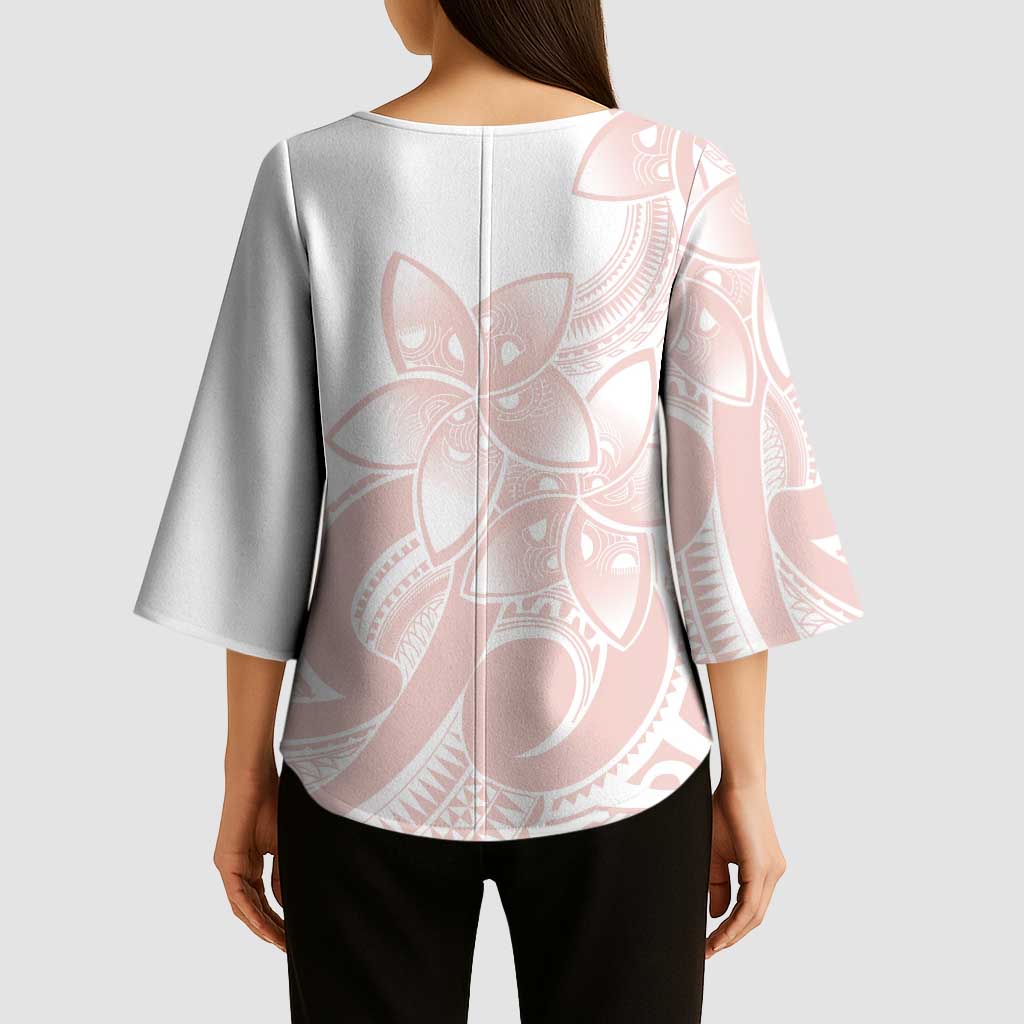 Polynesian Tribal Plumeria Lotu Tamaiti Kimono Sleeve Blouse Pastel Blush - Polynesian Pride
