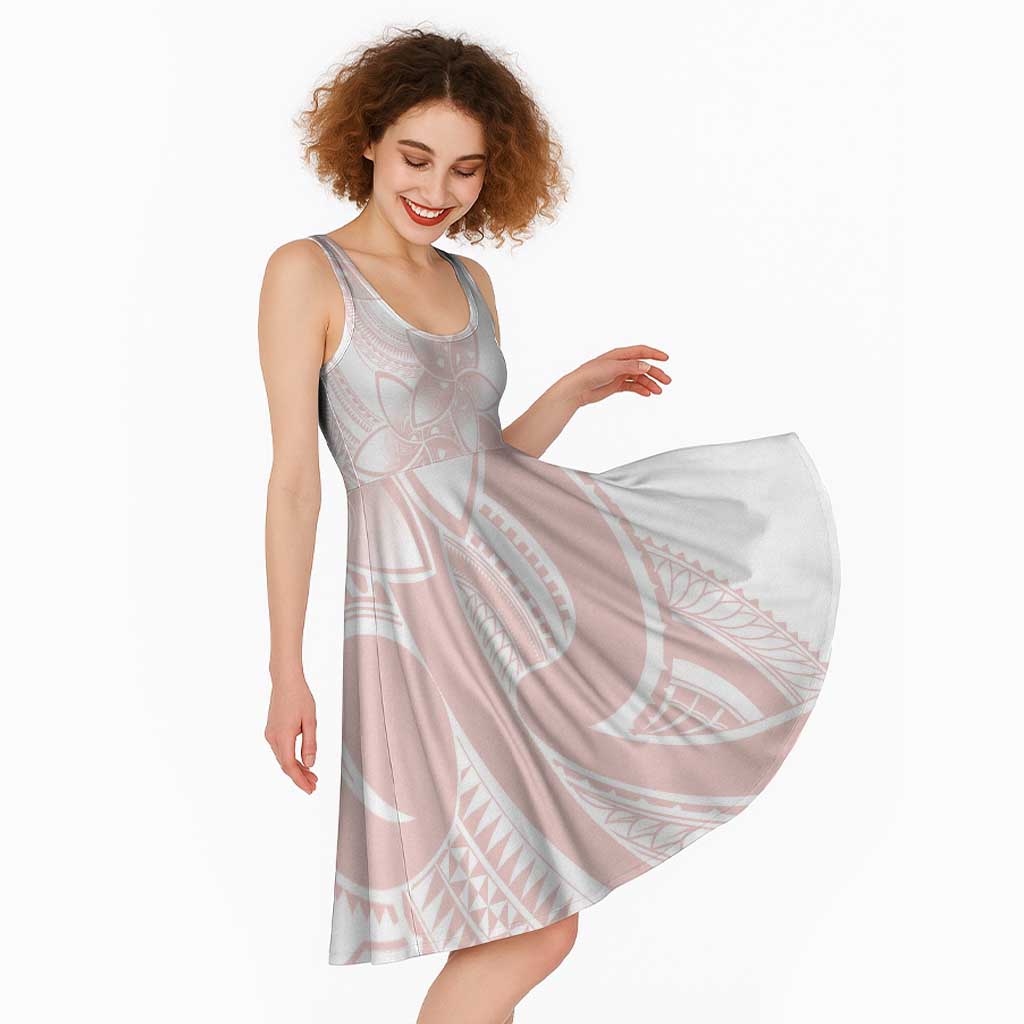 Polynesian Tribal Plumeria Lotu Tamaiti Midi Dress Pastel Blush - Polynesian Pride