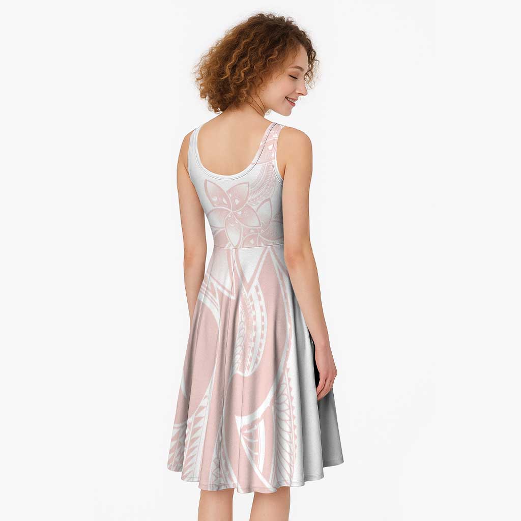 Polynesian Tribal Plumeria Lotu Tamaiti Midi Dress Pastel Blush - Polynesian Pride
