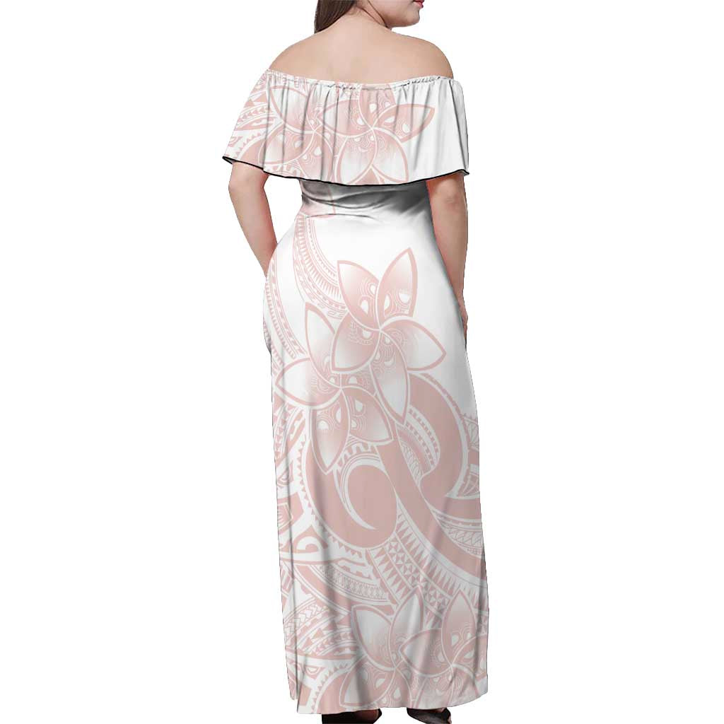 Polynesian Tribal Plumeria Lotu Tamaiti Off Shoulder Maxi Dress Pastel Blush - Polynesian Pride