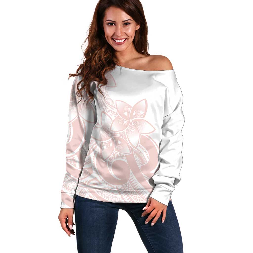 Polynesian Tribal Plumeria Lotu Tamaiti Off Shoulder Sweater Pastel Blush LT9 Women Blush - Polynesian Pride