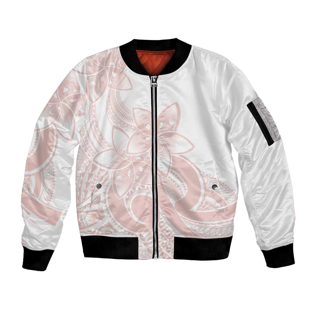 Polynesian Tribal Plumeria Lotu Tamaiti Sleeve Zip Bomber Jacket Pastel Blush LT9 Unisex Blush - Polynesian Pride