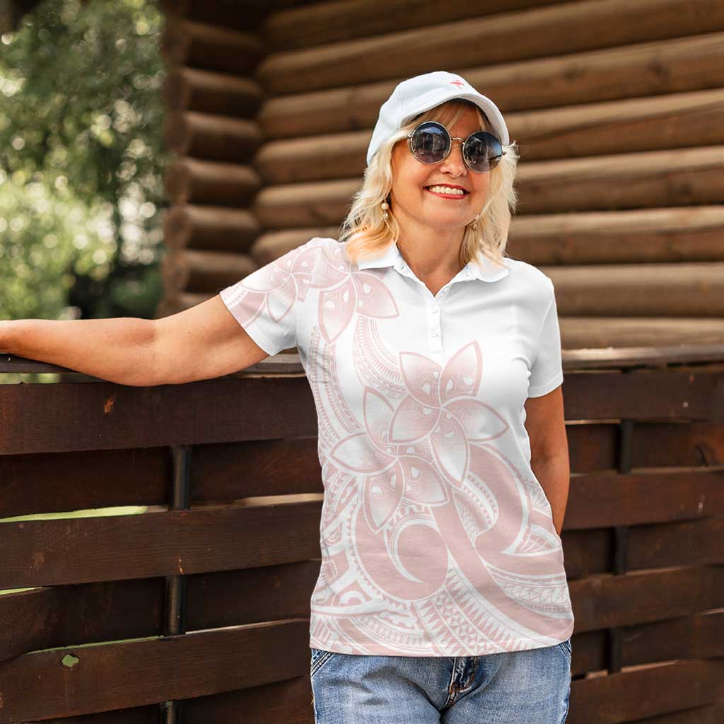 Polynesian Tribal Plumeria Lotu Tamaiti Women Polo Shirt Pastel Blush - Polynesian Pride