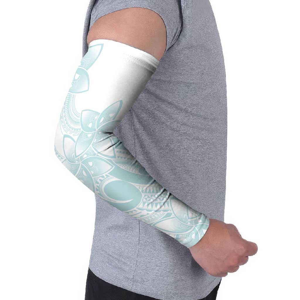 Polynesian Tribal Plumeria Lotu Tamaiti Arm Sleeves Pastel Cyan - Polynesian Pride
