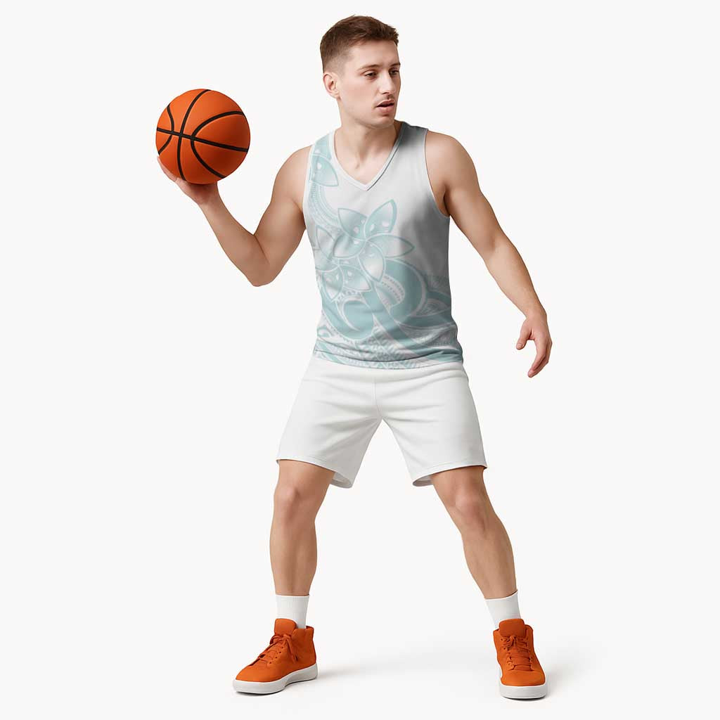 Polynesian Tribal Plumeria Lotu Tamaiti Basketball Jersey Pastel Cyan - Polynesian Pride