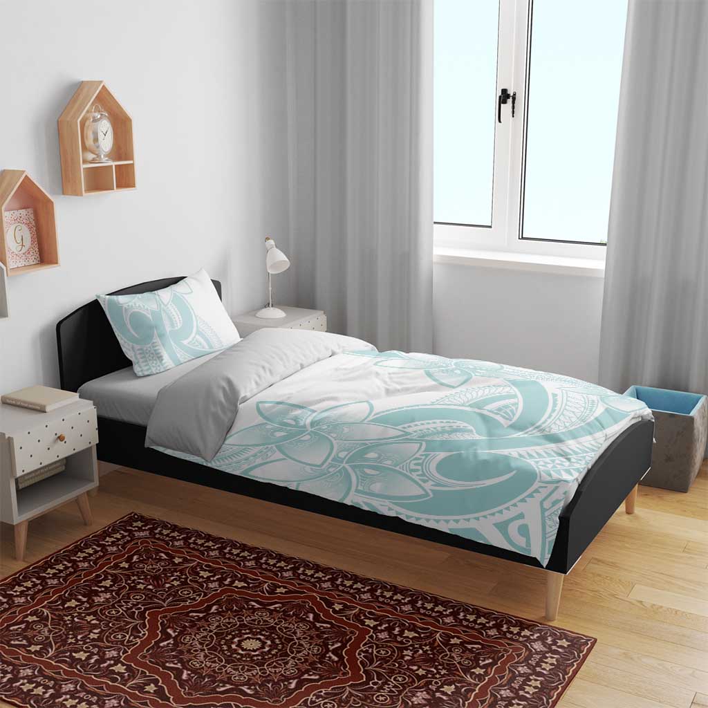 Polynesian Tribal Plumeria Lotu Tamaiti Bedding Set Pastel Cyan - Polynesian Pride