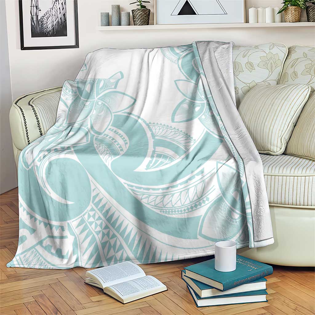 Polynesian Tribal Plumeria Lotu Tamaiti Blanket Pastel Cyan LT9 Cyan - Polynesian Pride