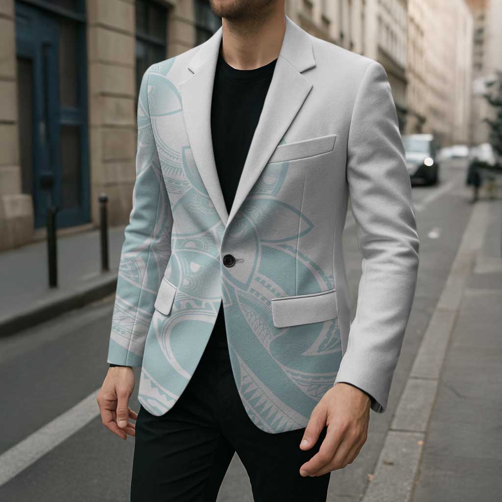 Polynesian Tribal Plumeria Lotu Tamaiti Blazer Pastel Cyan - Polynesian Pride