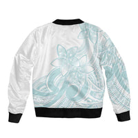 Polynesian Tribal Plumeria Lotu Tamaiti Bomber Jacket Pastel Cyan LT9 - Polynesian Pride