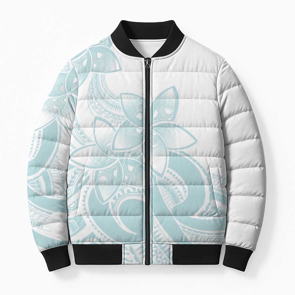 Polynesian Tribal Plumeria Lotu Tamaiti Bomber Puffer Jacket Pastel Cyan LT9 Unisex Cyan - Polynesian Pride