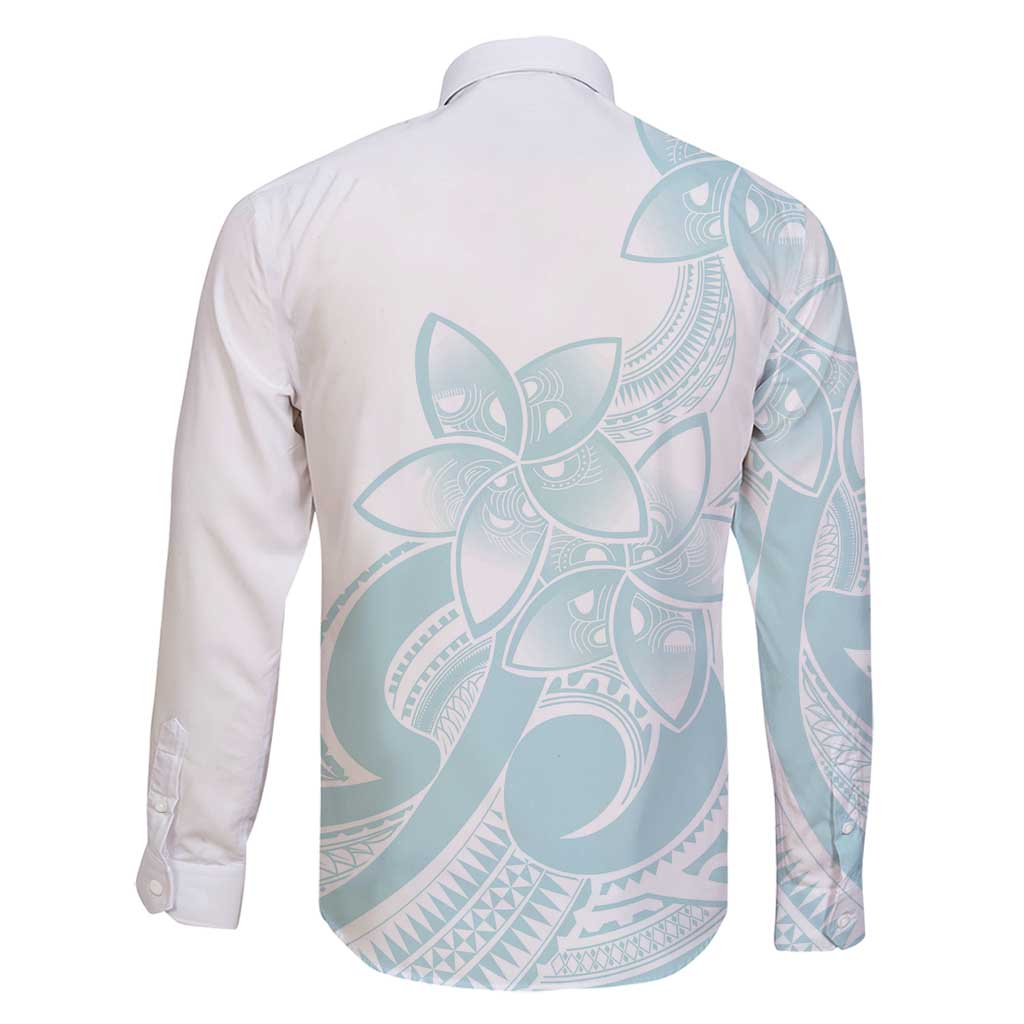 Polynesian Tribal Plumeria Lotu Tamaiti Family Matching Off Shoulder Maxi Dress and Hawaiian Shirt Pastel Cyan LT9 - Polynesian Pride