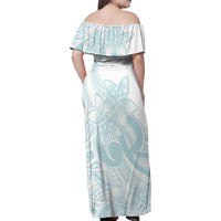 Polynesian Tribal Plumeria Lotu Tamaiti Family Matching Off Shoulder Maxi Dress and Hawaiian Shirt Pastel Cyan LT9 - Polynesian Pride