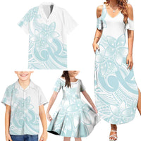 Polynesian Tribal Plumeria Lotu Tamaiti Family Matching Summer Maxi Dress and Hawaiian Shirt Pastel Cyan LT9 - Polynesian Pride
