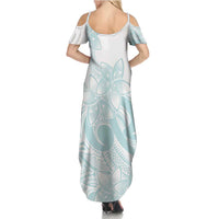 Polynesian Tribal Plumeria Lotu Tamaiti Family Matching Summer Maxi Dress and Hawaiian Shirt Pastel Cyan LT9 - Polynesian Pride