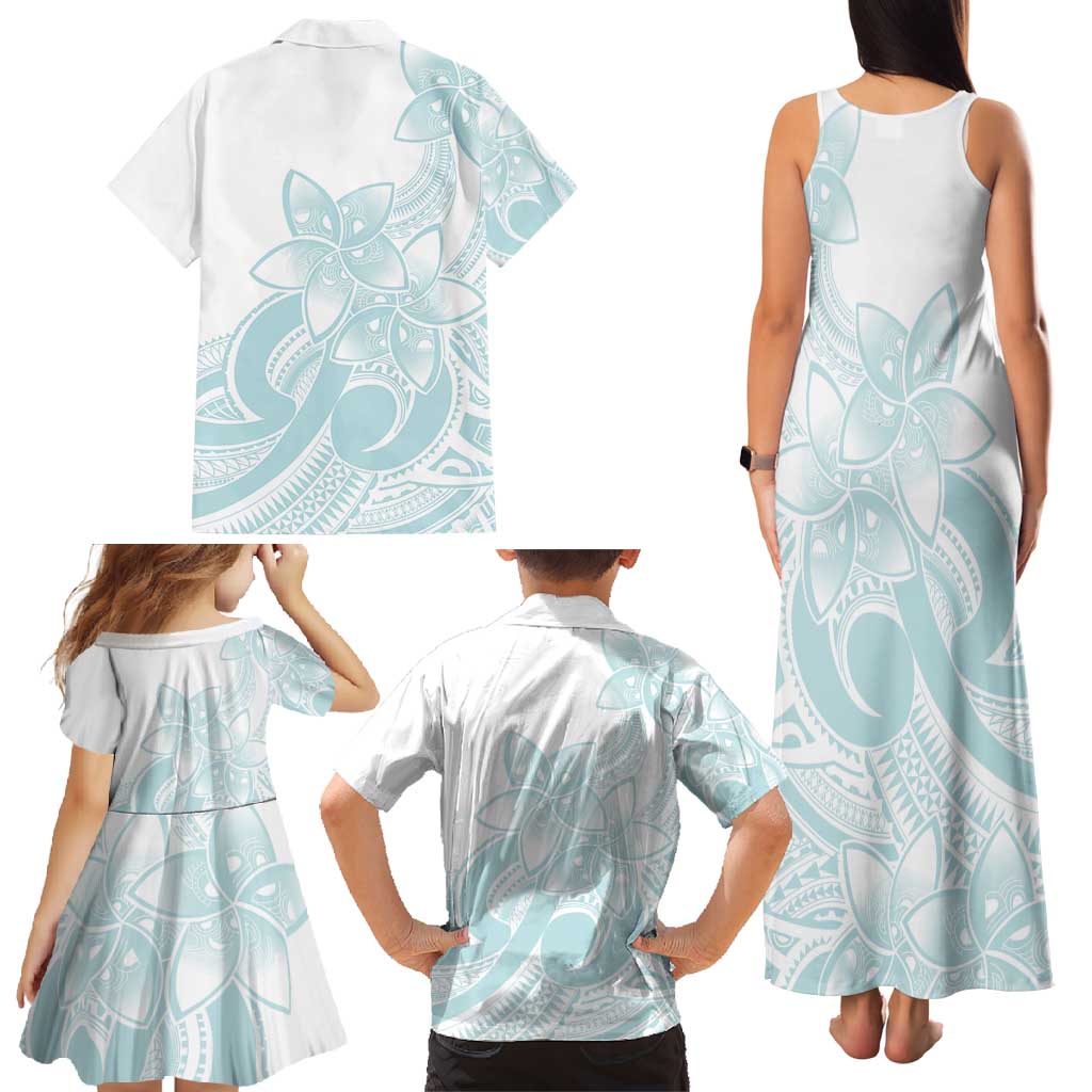 Polynesian Tribal Plumeria Lotu Tamaiti Family Matching Tank Maxi Dress and Hawaiian Shirt Pastel Cyan LT9 - Polynesian Pride