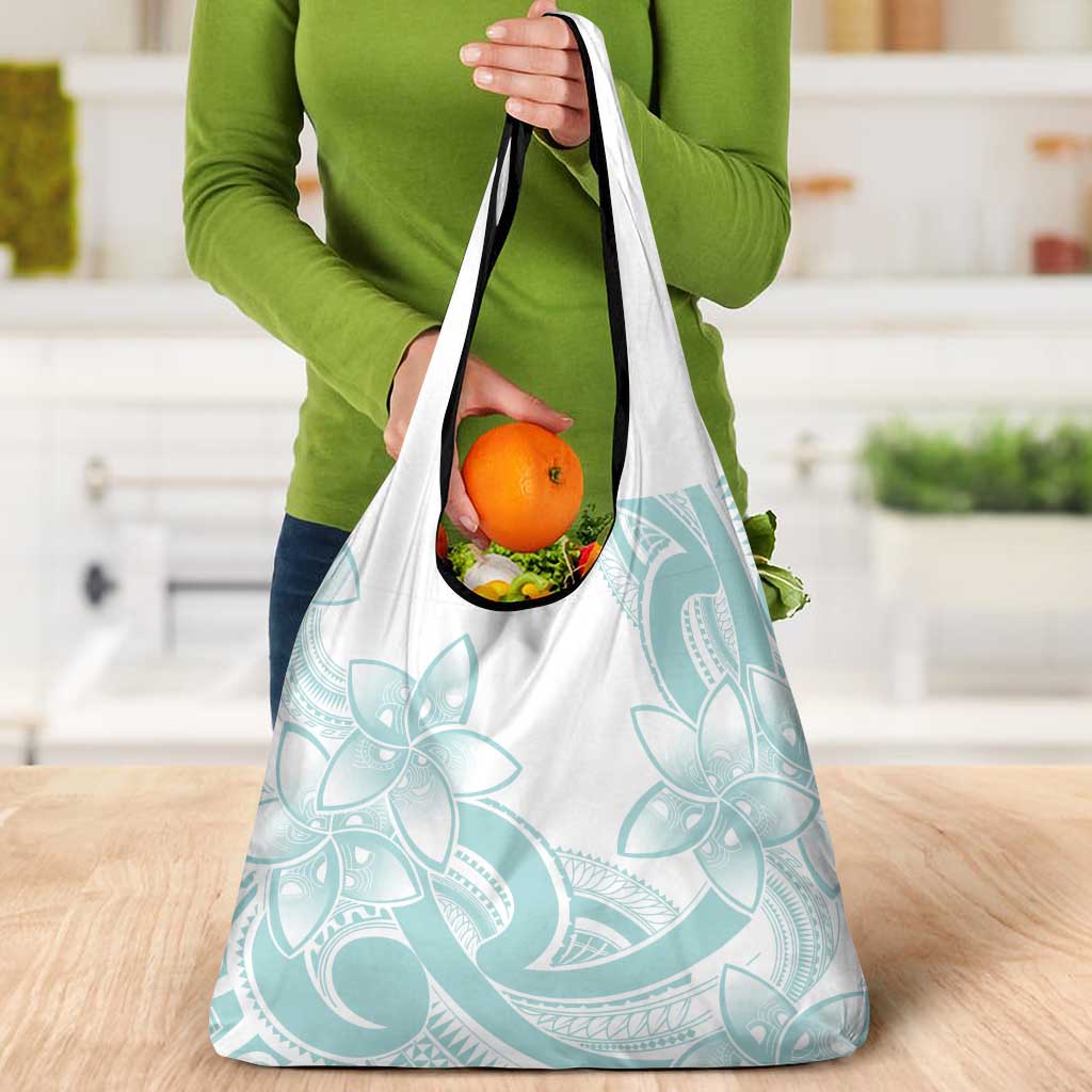 Polynesian Tribal Plumeria Lotu Tamaiti Grocery Bag Pastel Cyan - Polynesian Pride
