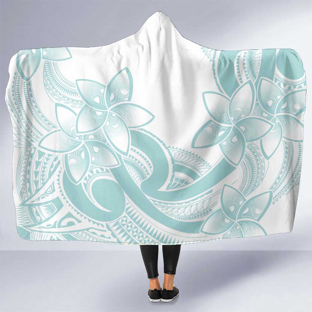 Polynesian Tribal Plumeria Lotu Tamaiti Hooded Blanket Pastel Cyan LT9 One Size Cyan - Polynesian Pride