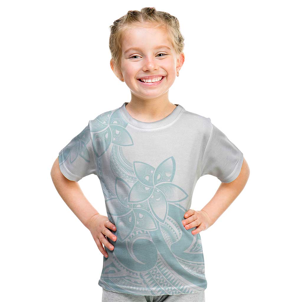 Polynesian Tribal Plumeria Lotu Tamaiti Kid T Shirt Pastel Cyan - Polynesian Pride