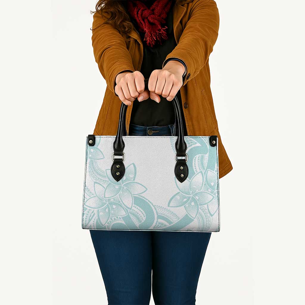 Polynesian Tribal Plumeria Lotu Tamaiti Leather Bag Pastel Cyan LT9 Cyan - Polynesian Pride