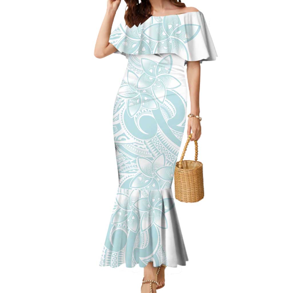 Polynesian Tribal Plumeria Lotu Tamaiti Mermaid Dress Pastel Cyan - Polynesian Pride