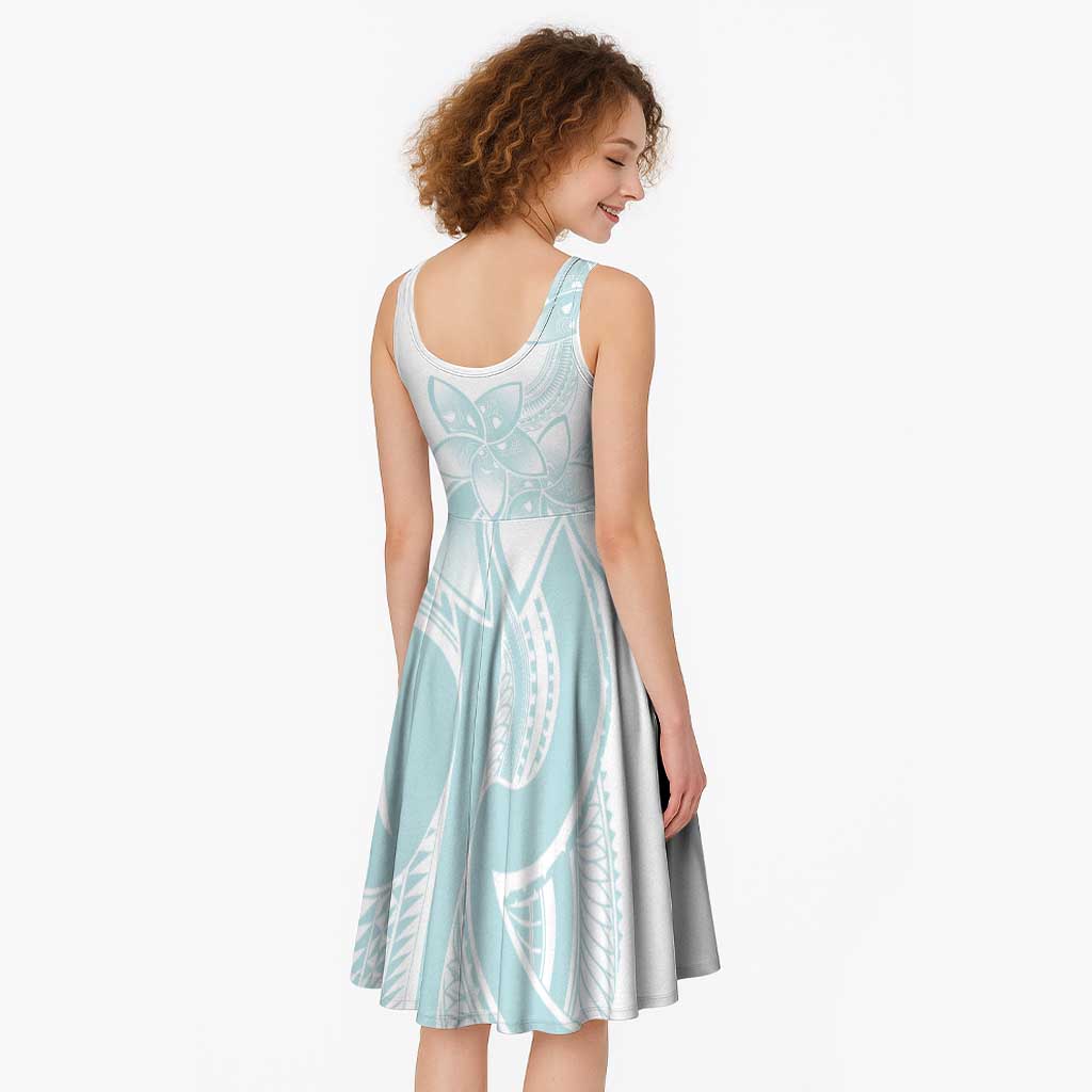 Polynesian Tribal Plumeria Lotu Tamaiti Midi Dress Pastel Cyan - Polynesian Pride