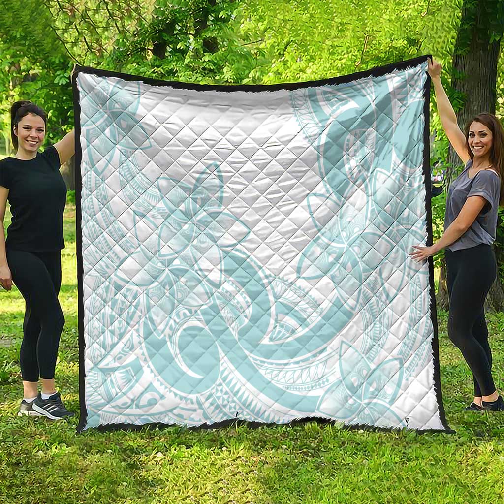 Polynesian Tribal Plumeria Lotu Tamaiti Quilt Pastel Cyan - Polynesian Pride