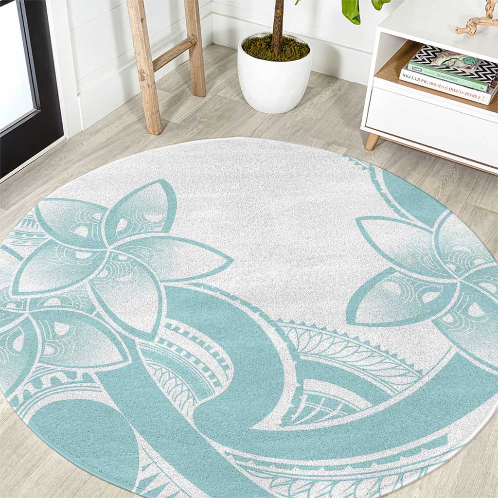 Polynesian Tribal Plumeria Lotu Tamaiti Round Carpet Pastel Cyan LT9 Cyan - Polynesian Pride