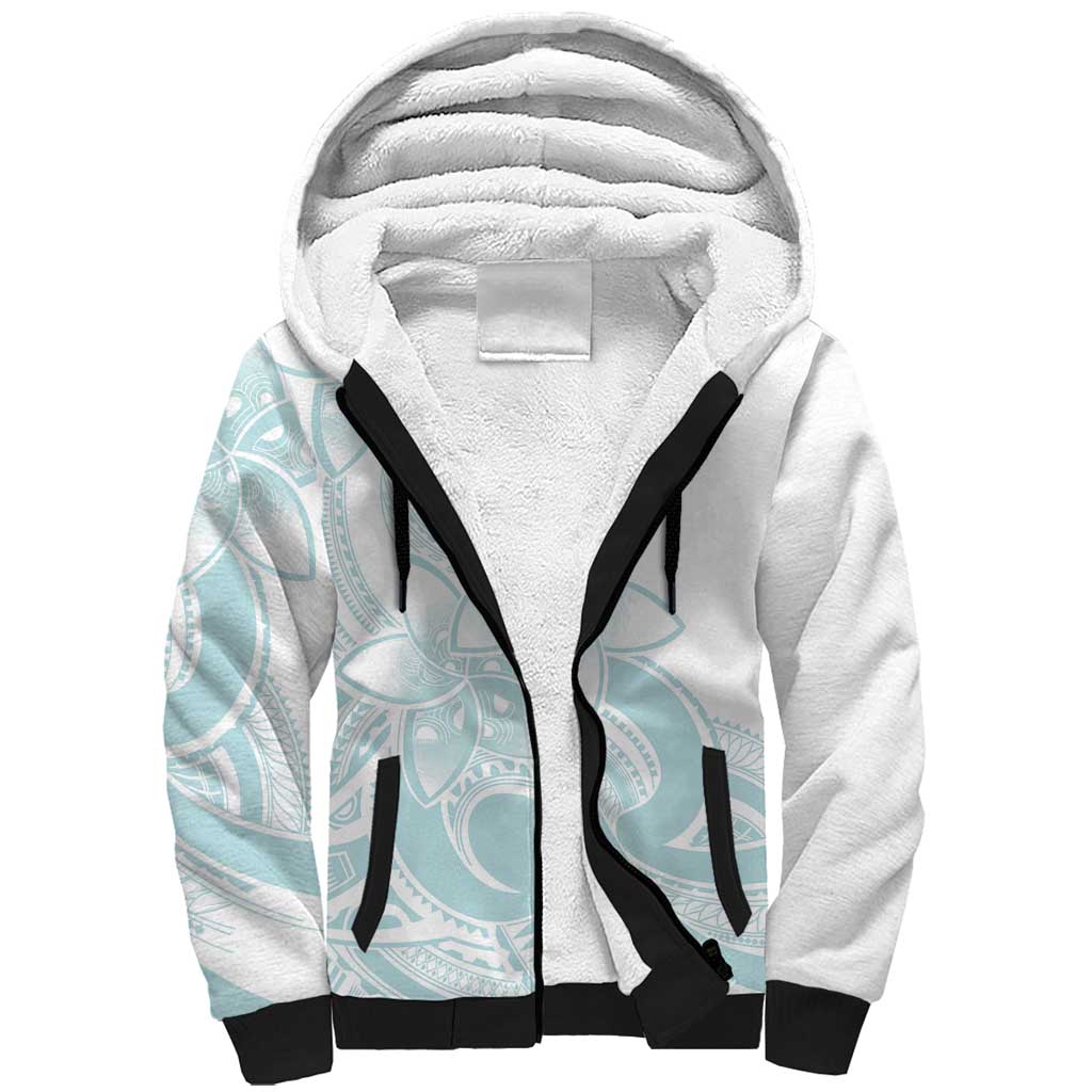 Polynesian Tribal Plumeria Lotu Tamaiti Sherpa Hoodie Pastel Cyan - Polynesian Pride