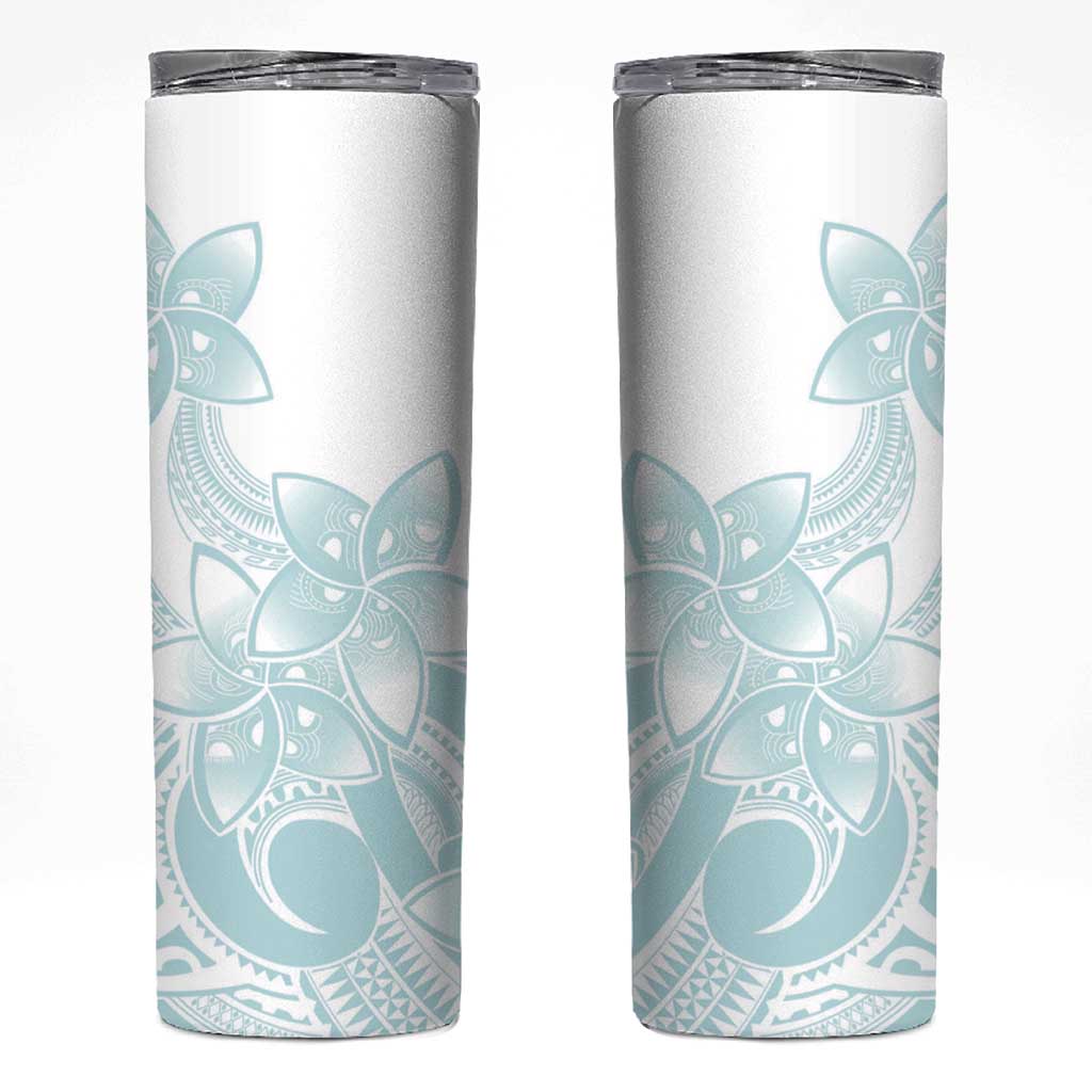 Polynesian Tribal Plumeria Lotu Tamaiti Skinny Tumbler Pastel Cyan LT9 Cyan - Polynesian Pride