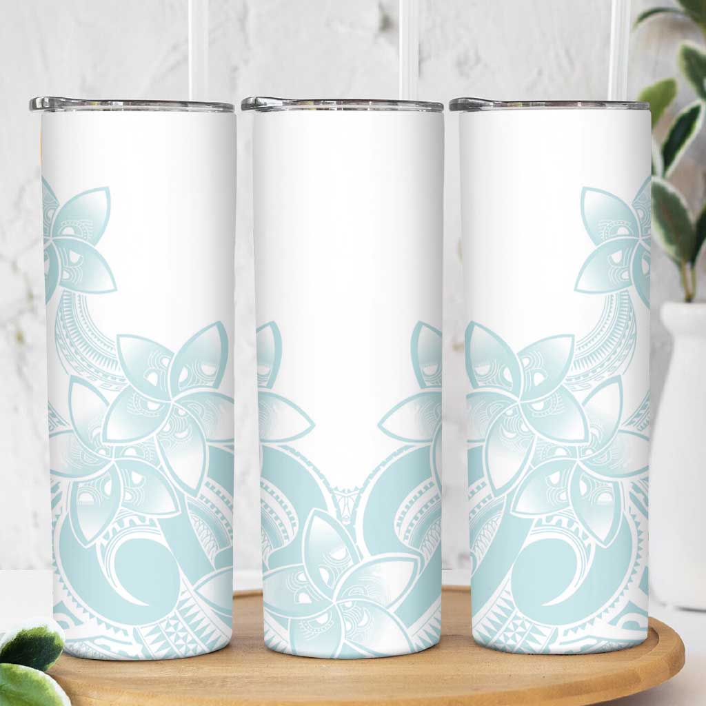 Polynesian Tribal Plumeria Lotu Tamaiti Skinny Tumbler Pastel Cyan LT9 - Polynesian Pride