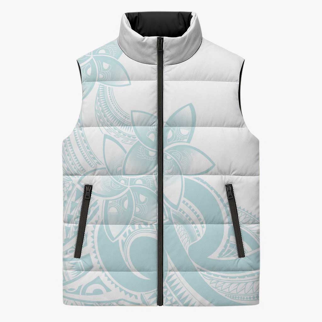 Polynesian Tribal Plumeria Lotu Tamaiti Sleeveless Puffer Jacket Pastel Cyan - Polynesian Pride