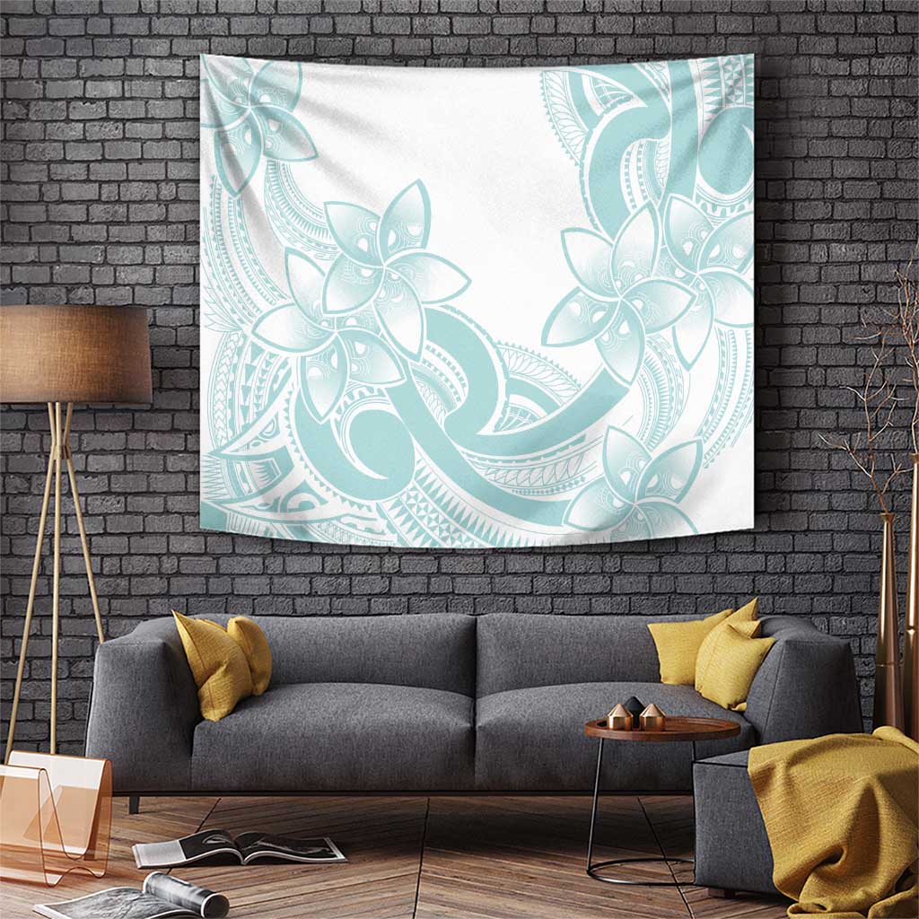 Polynesian Tribal Plumeria Lotu Tamaiti Tapestry Pastel Cyan LT9 Cyan - Polynesian Pride